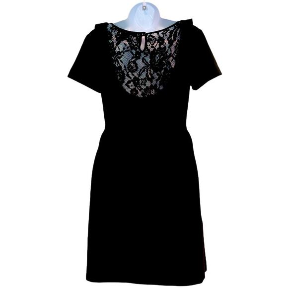 French Connection Dress Sz 6 Short Sleeve Lace Back Little Black Dress Ruffle - Picture 3 of 8